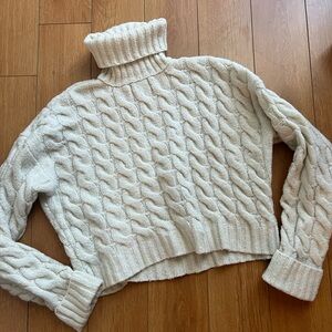 Cozy Cable Knit Turtleneck Sweater - Cream